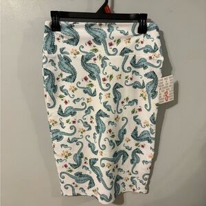 LuLaRoe Seahorse Print Pencil Skirt - White and Teal